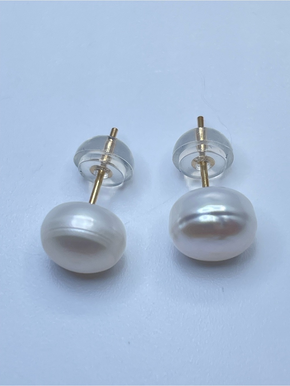 14K Gold Genuine Freshwater Pearl Button Stud Earrings Classic Dainty Timeless